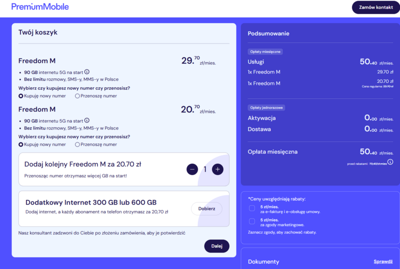 Rabat 20,70 zł/mies. dla Freedom M