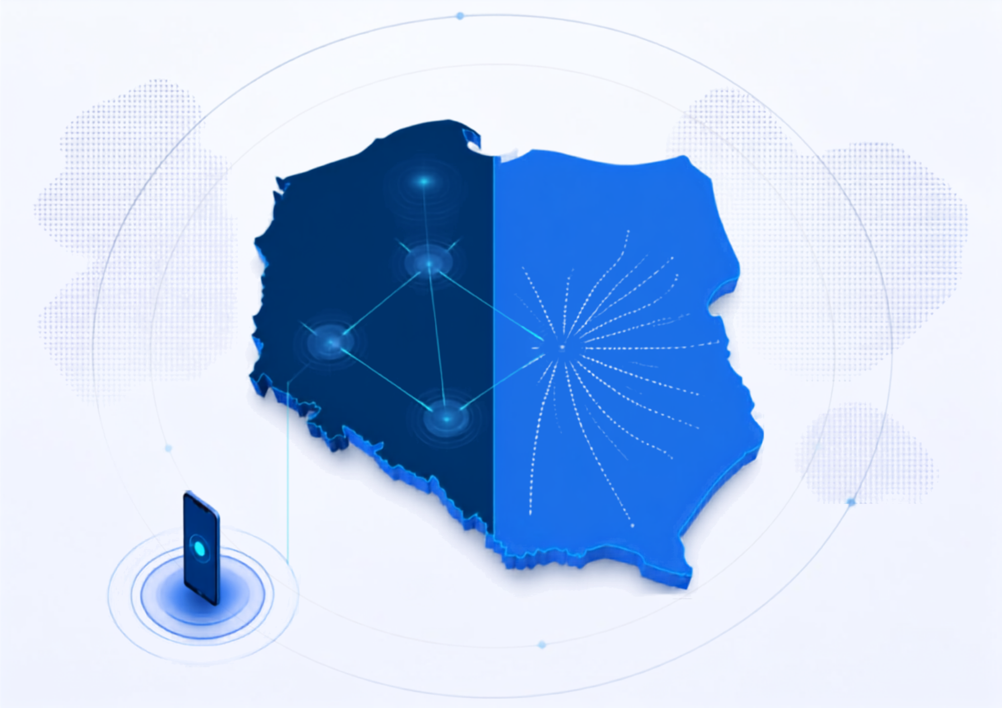 Grafika pokazuje Polskę z symbolami sieci